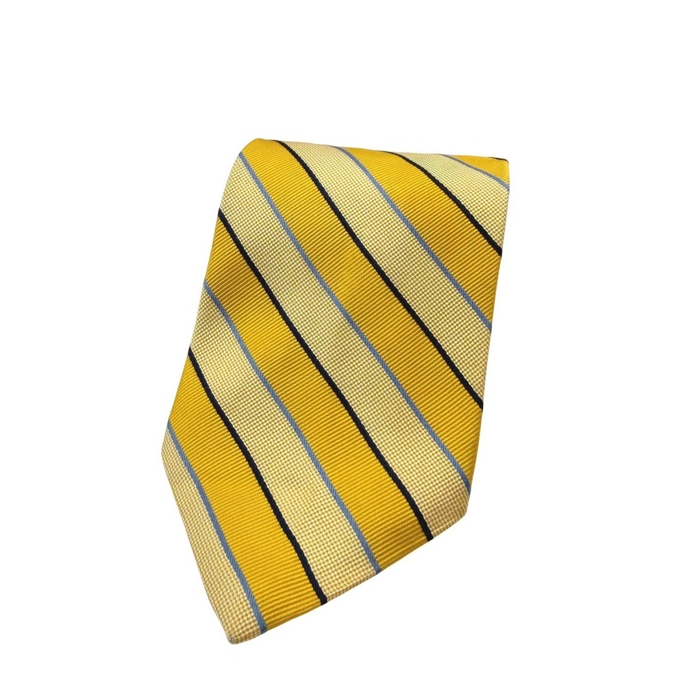 Brooks Brothers Necktie Mens 61.5" Yellow Navy Blue Striped Silk Repp Tie